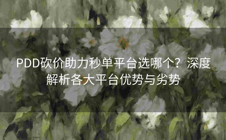 PDD砍价助力秒单平台选哪个？深度解析各大平台优势与劣势