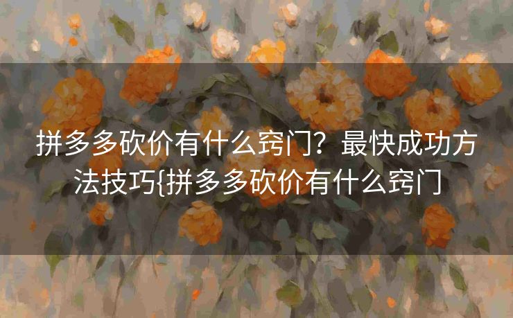 拼多多砍价有什么窍门？最快成功方法技巧{拼多多砍价有什么窍门