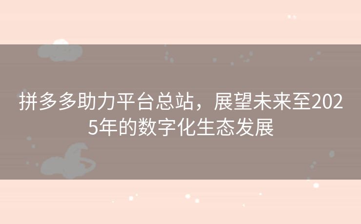 拼多多助力平台总站，展望未来至2025年的数字化生态发展